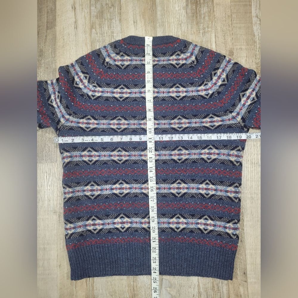 Lambs wool J.Crew Fair Isle Sweater w/m Blue Excellent E3670 Crewneck - Picture 9 of 9